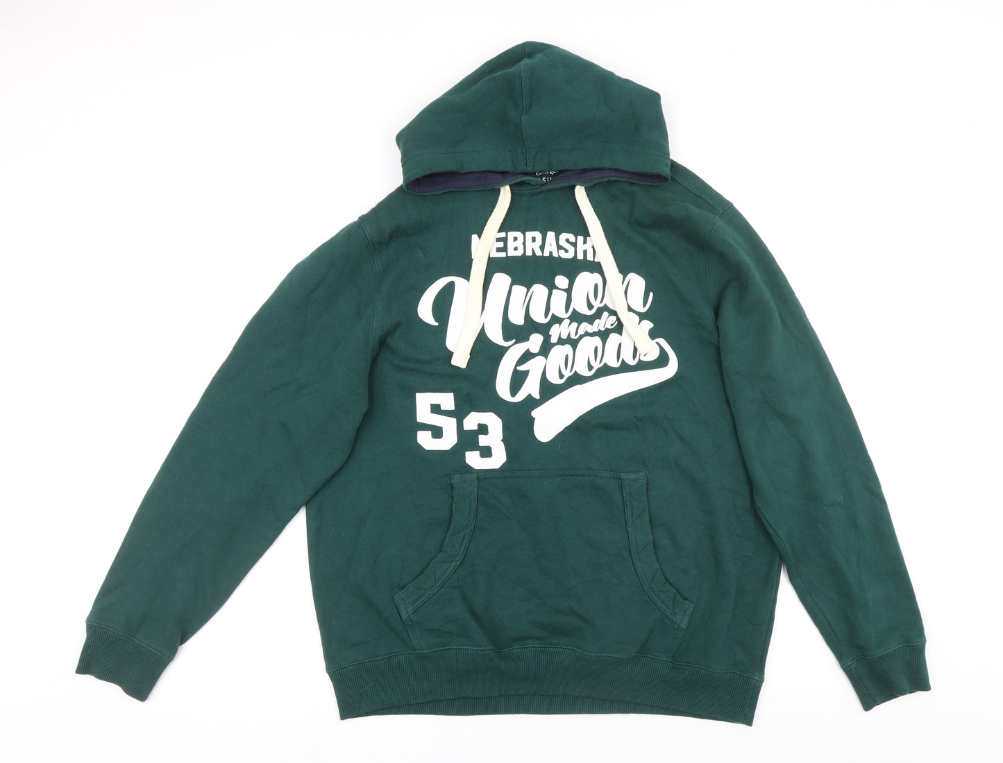 George Mens Green Cotton Pullover Hoodie Size L - Nebraska