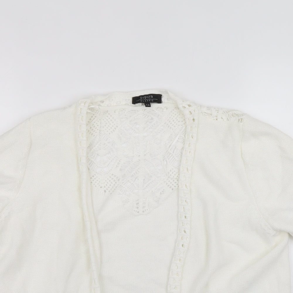 Papaya Girls White V-Neck Cardigan Jumper Size 14 Years - Crochet design on back and sleeves