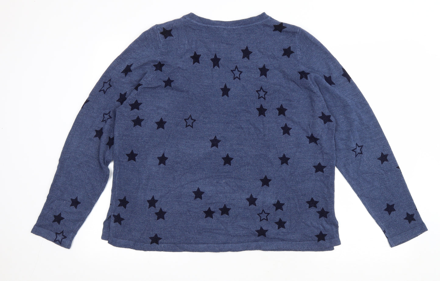 Marks and Spencer Womens Blue Round Neck Geometric Acrylic Pullover Jumper Size 20 - Star Print