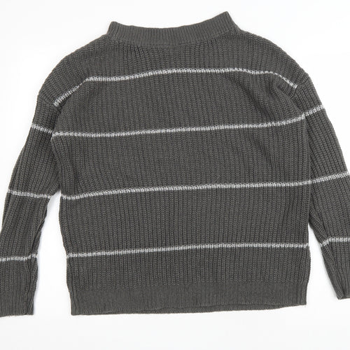PEP&CO Womens Grey Round Neck Striped Acrylic Pullover Jumper Size L