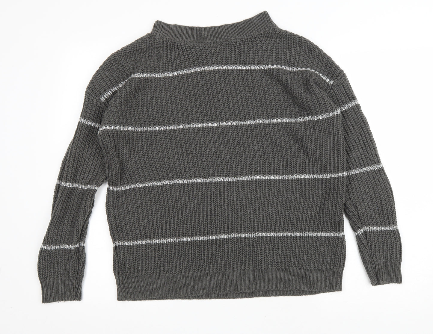 PEP&CO Womens Grey Round Neck Striped Acrylic Pullover Jumper Size L