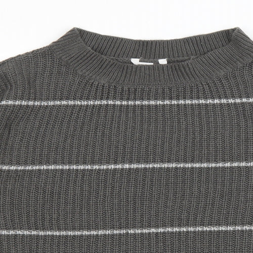 PEP&CO Womens Grey Round Neck Striped Acrylic Pullover Jumper Size L