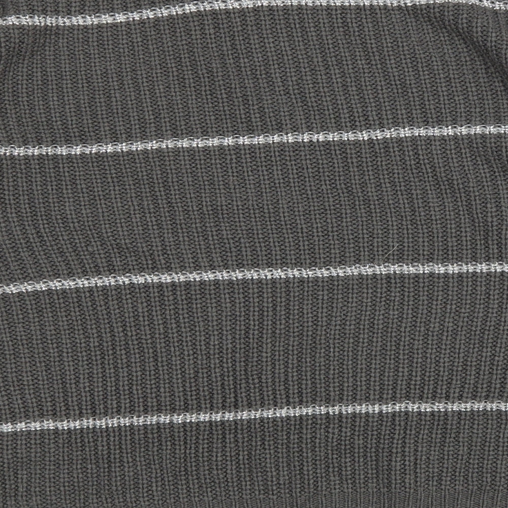 PEP&CO Womens Grey Round Neck Striped Acrylic Pullover Jumper Size L