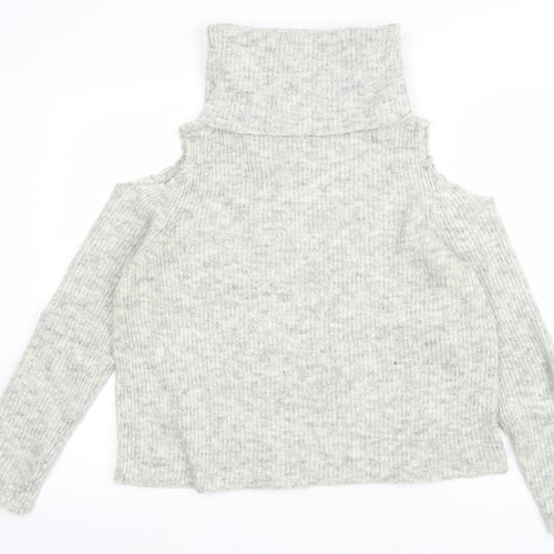 New Look Womens Grey Roll Neck Polyester Pullover Jumper Size M - Cold shoulder