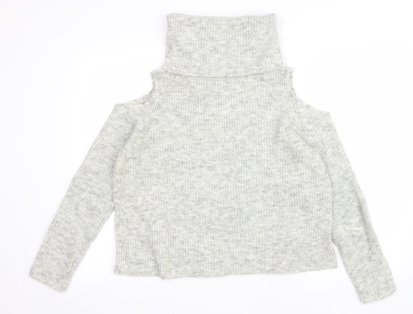New Look Womens Grey Roll Neck Polyester Pullover Jumper Size M - Cold shoulder