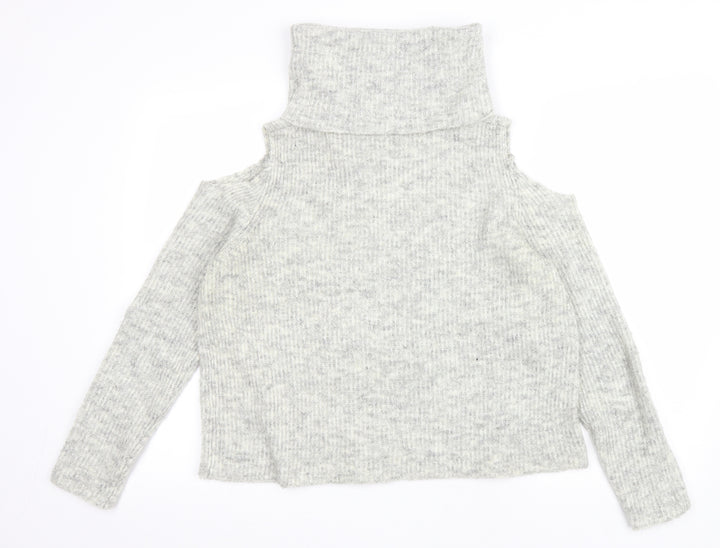 New Look Womens Grey Roll Neck Polyester Pullover Jumper Size M - Cold shoulder