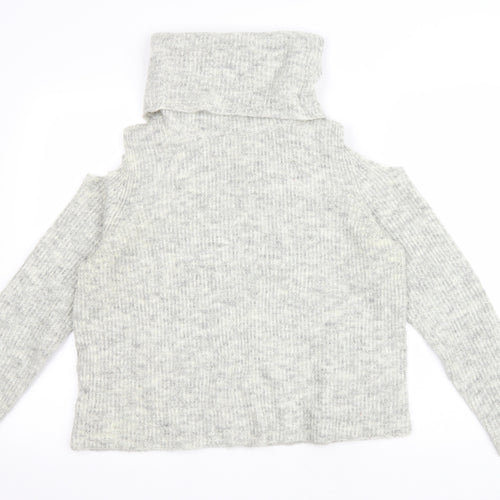 New Look Womens Grey Roll Neck Polyester Pullover Jumper Size M - Cold shoulder