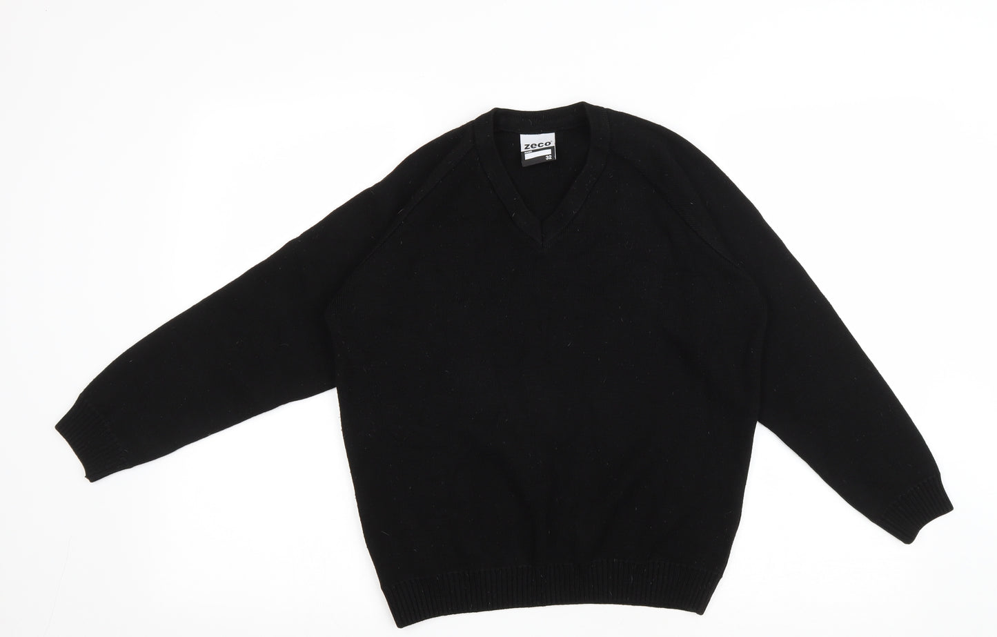 ZECO Womens Black V-Neck Acrylic Pullover Jumper Size 32