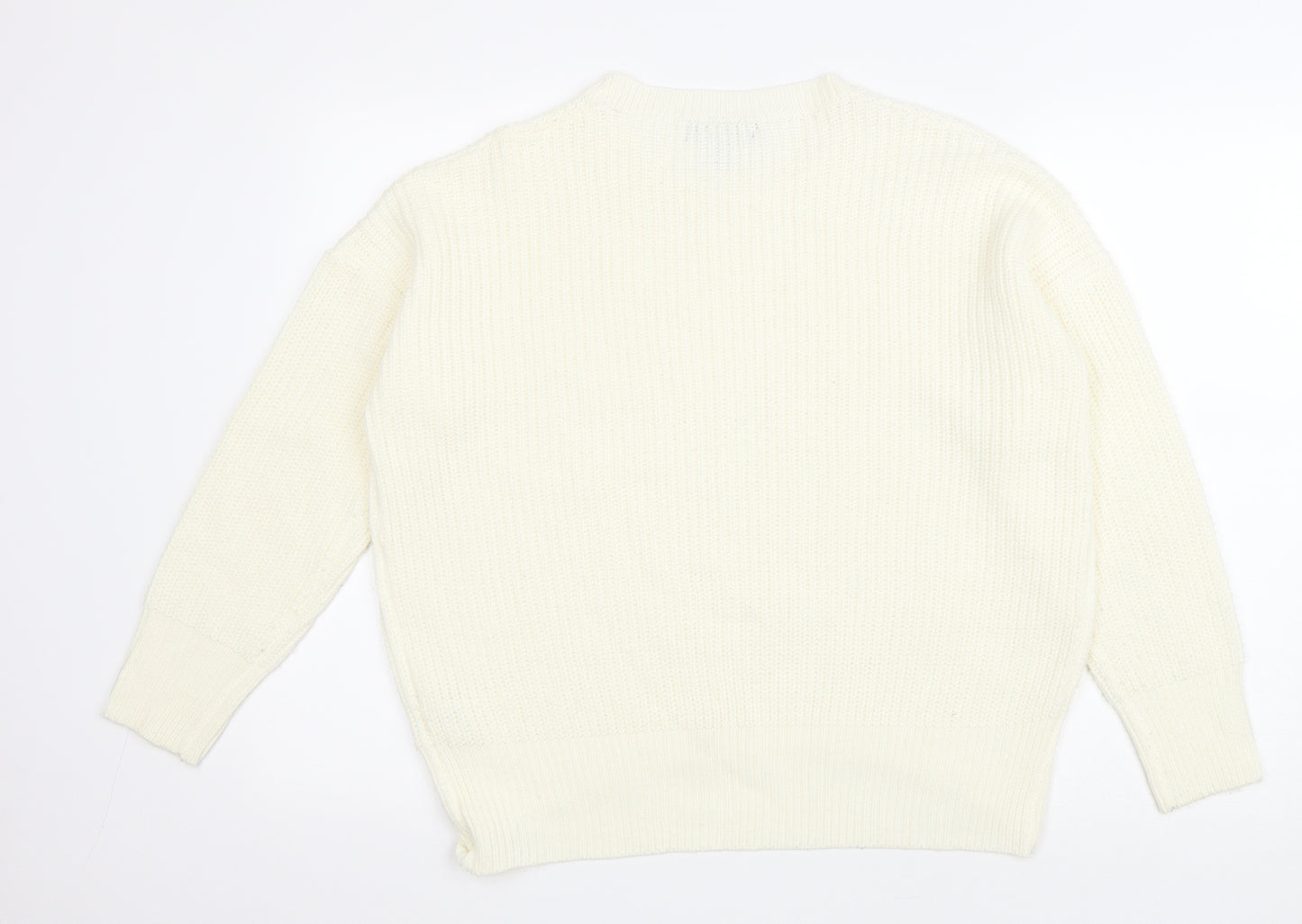 Primark Womens Ivory Round Neck Acrylic Pullover Jumper Size 14