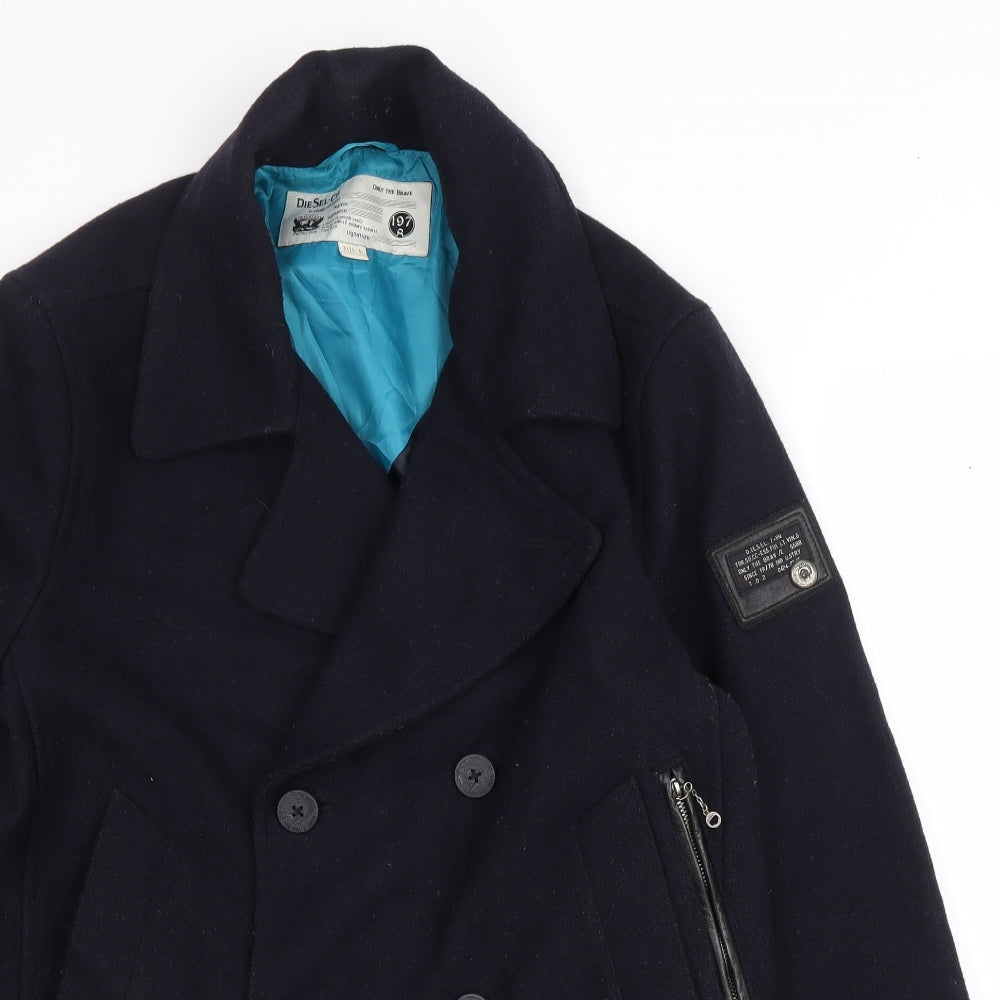 Diesel-Co Mens Blue Overcoat Coat Size L Button