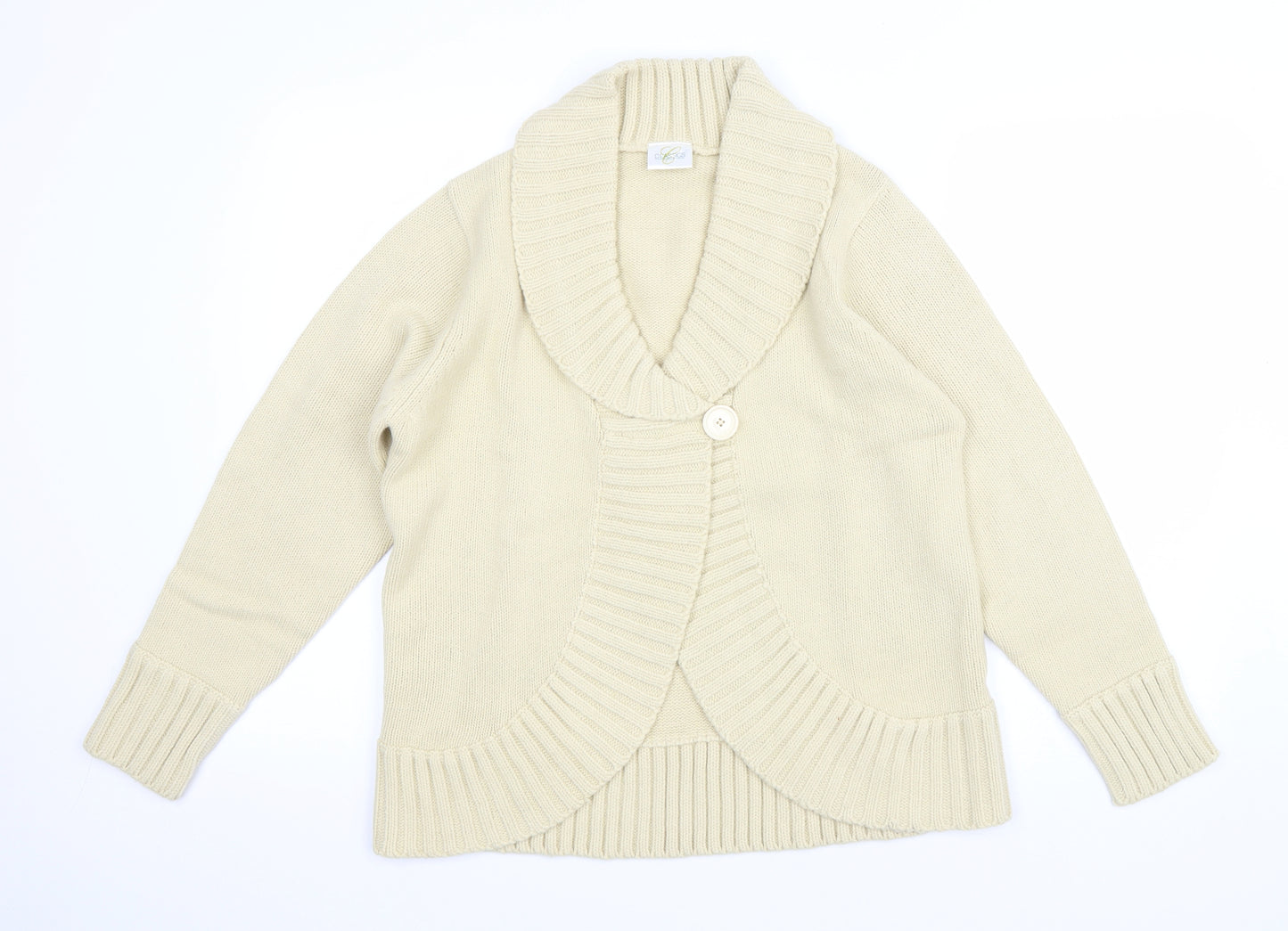 Classics Womens Beige V-Neck Acrylic Cardigan Jumper Size 10