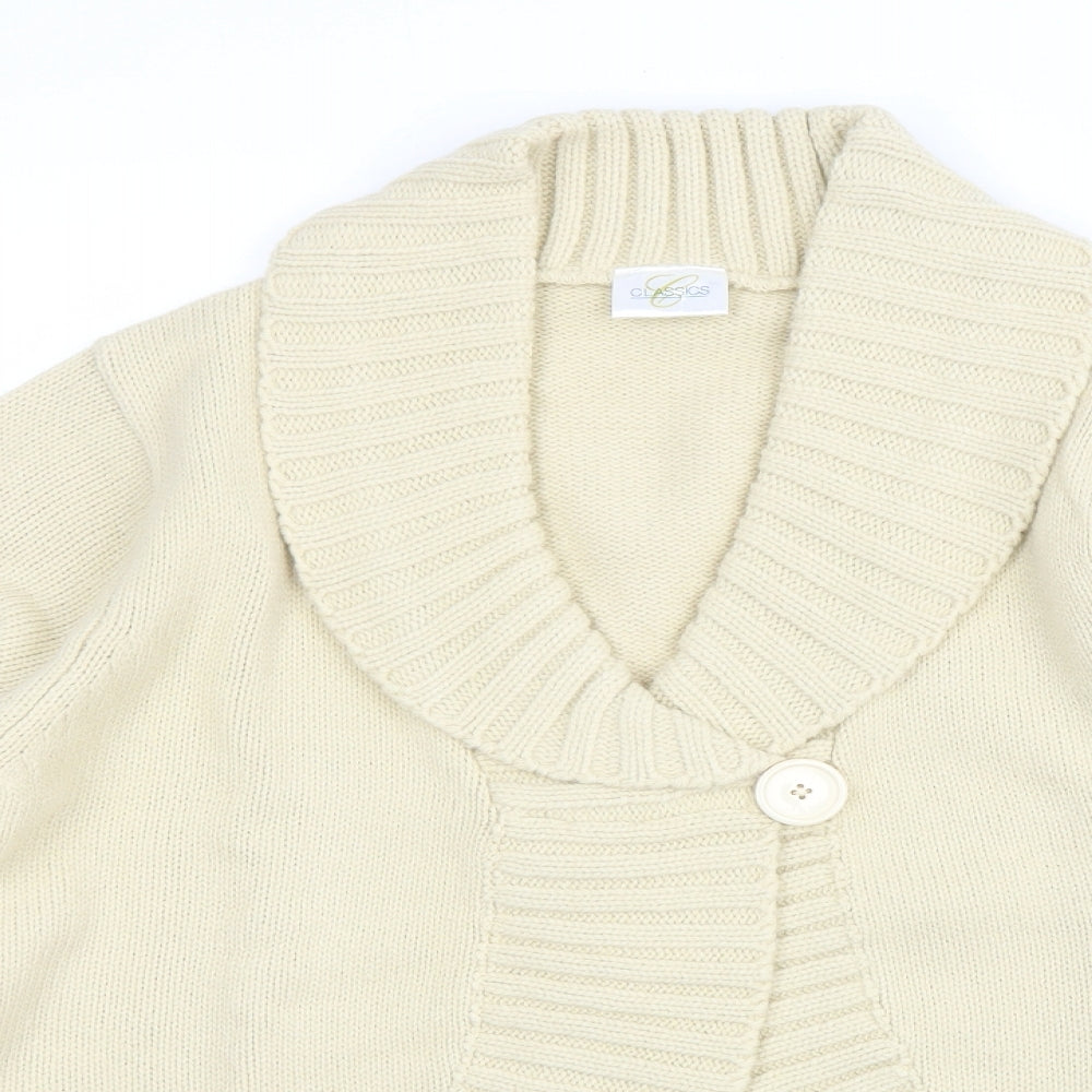 Classics Womens Beige V-Neck Acrylic Cardigan Jumper Size 10