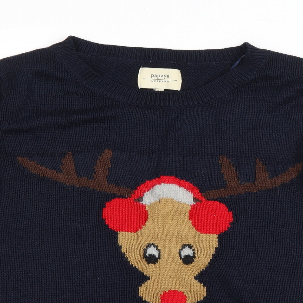 Matalan Womens Black Round Neck Acrylic Pullover Jumper Size 12 - Reindeer Christmas