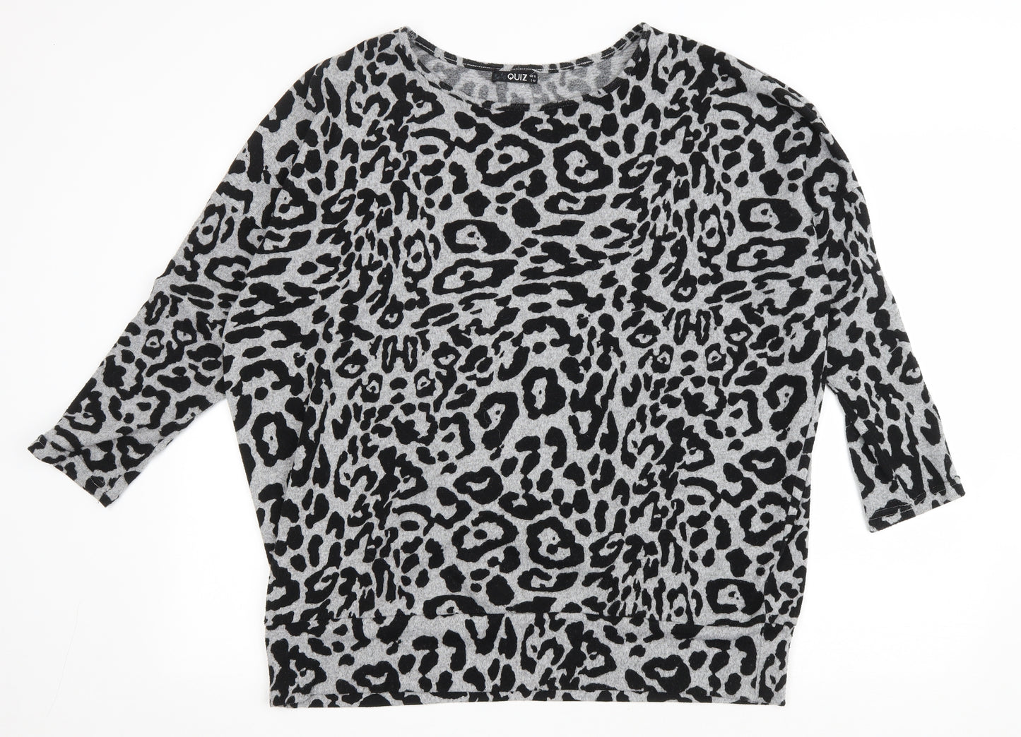 Quiz Womens Grey Boat Neck Animal Print Polyester Pullover Jumper Size 12 - Leopard print