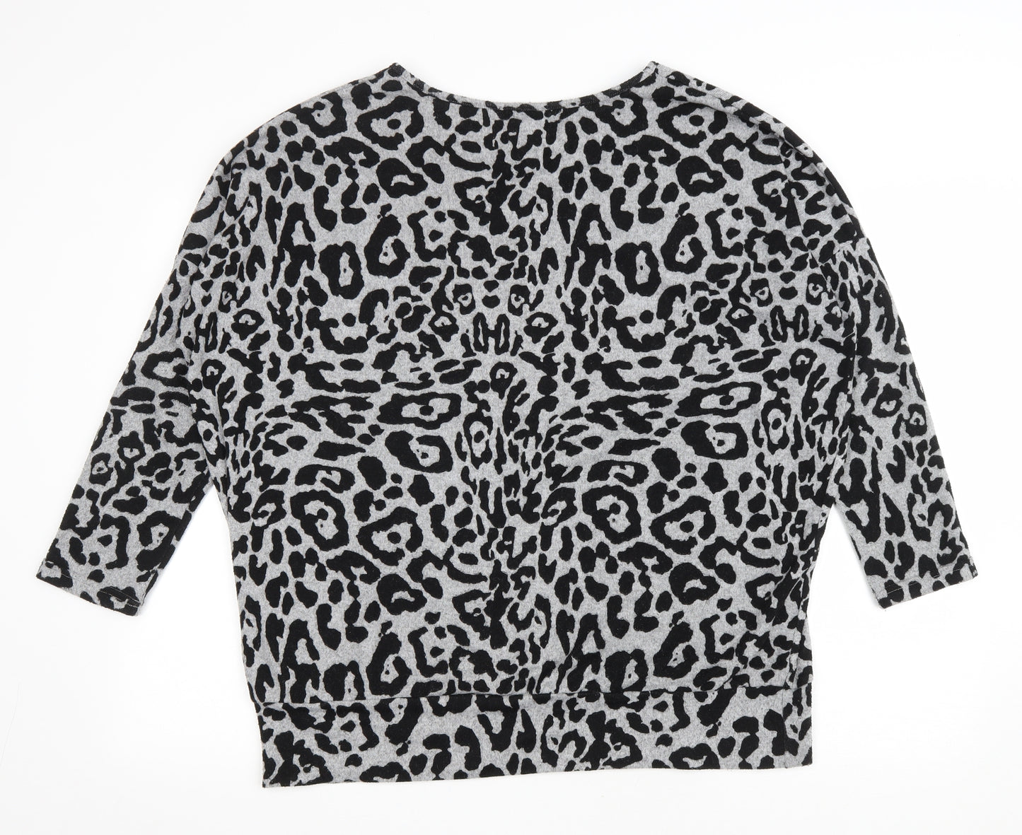Quiz Womens Grey Boat Neck Animal Print Polyester Pullover Jumper Size 12 - Leopard print