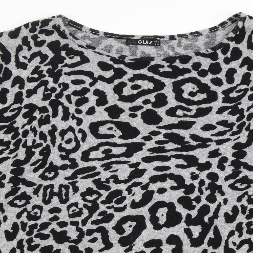 Quiz Womens Grey Boat Neck Animal Print Polyester Pullover Jumper Size 12 - Leopard print
