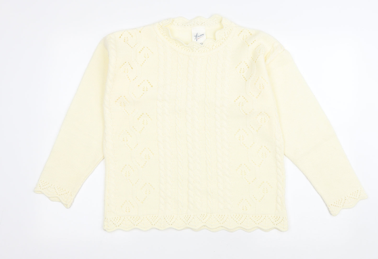 Amari Womens Yellow Round Neck Acrylic Pullover Jumper Size 12