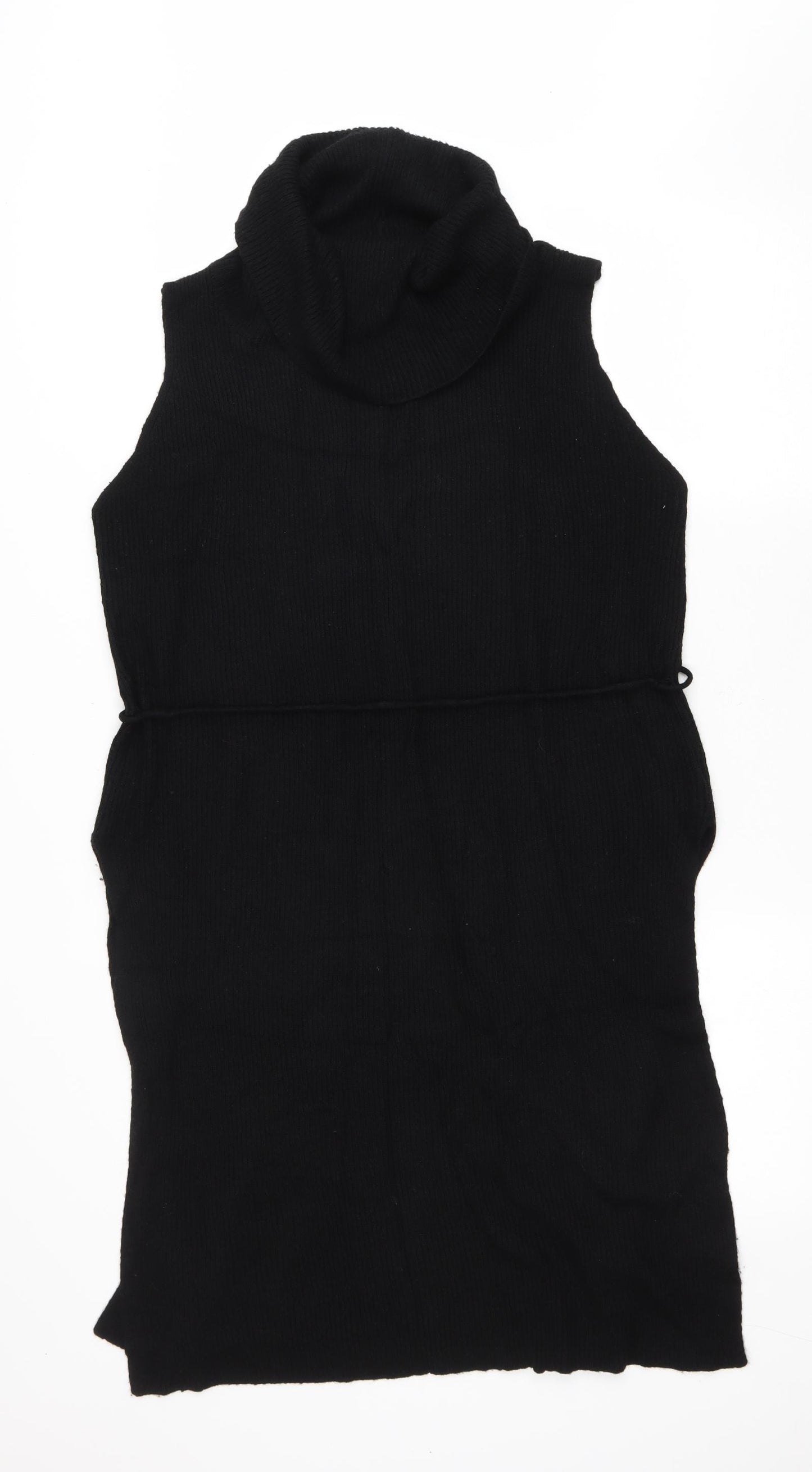Wallis Womens Black Acrylic Jumper Dress Size M Roll Neck Pullover