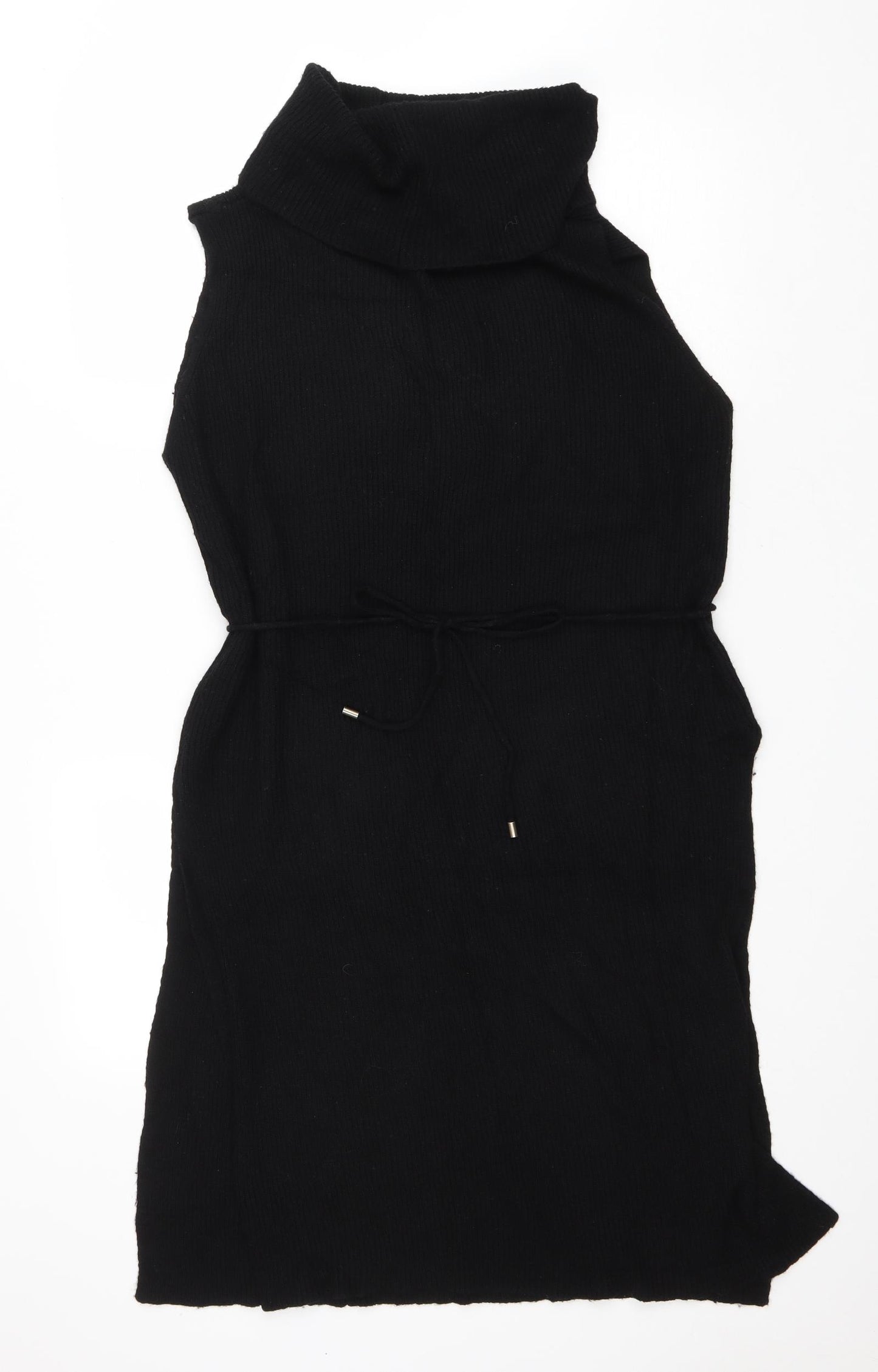 Wallis Womens Black Acrylic Jumper Dress Size M Roll Neck Pullover