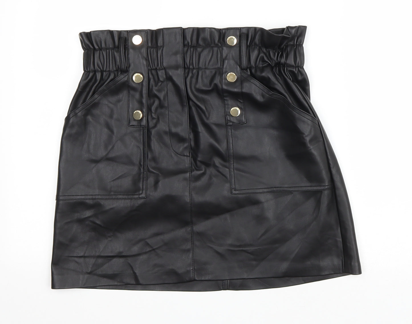 River Island Womens Black Polyester A-Line Skirt Size 12 Zip