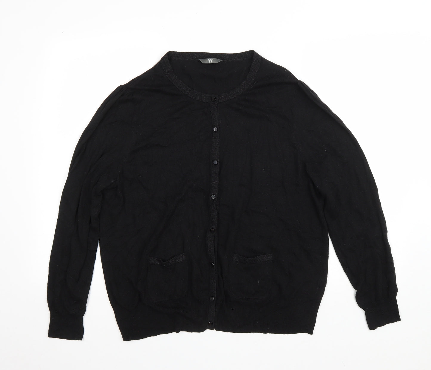 BHS Womens Black V-Neck Nylon Cardigan Jumper Size 22