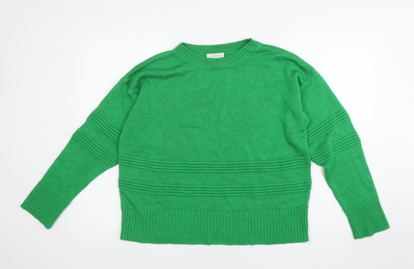 Topshop Womens Green Round Neck Acrylic Pullover Jumper Size M