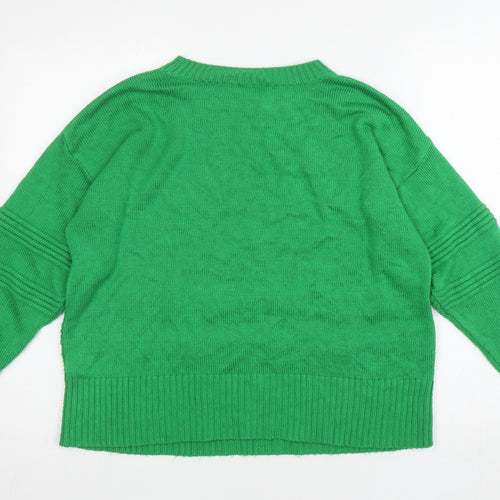 Topshop Womens Green Round Neck Acrylic Pullover Jumper Size M