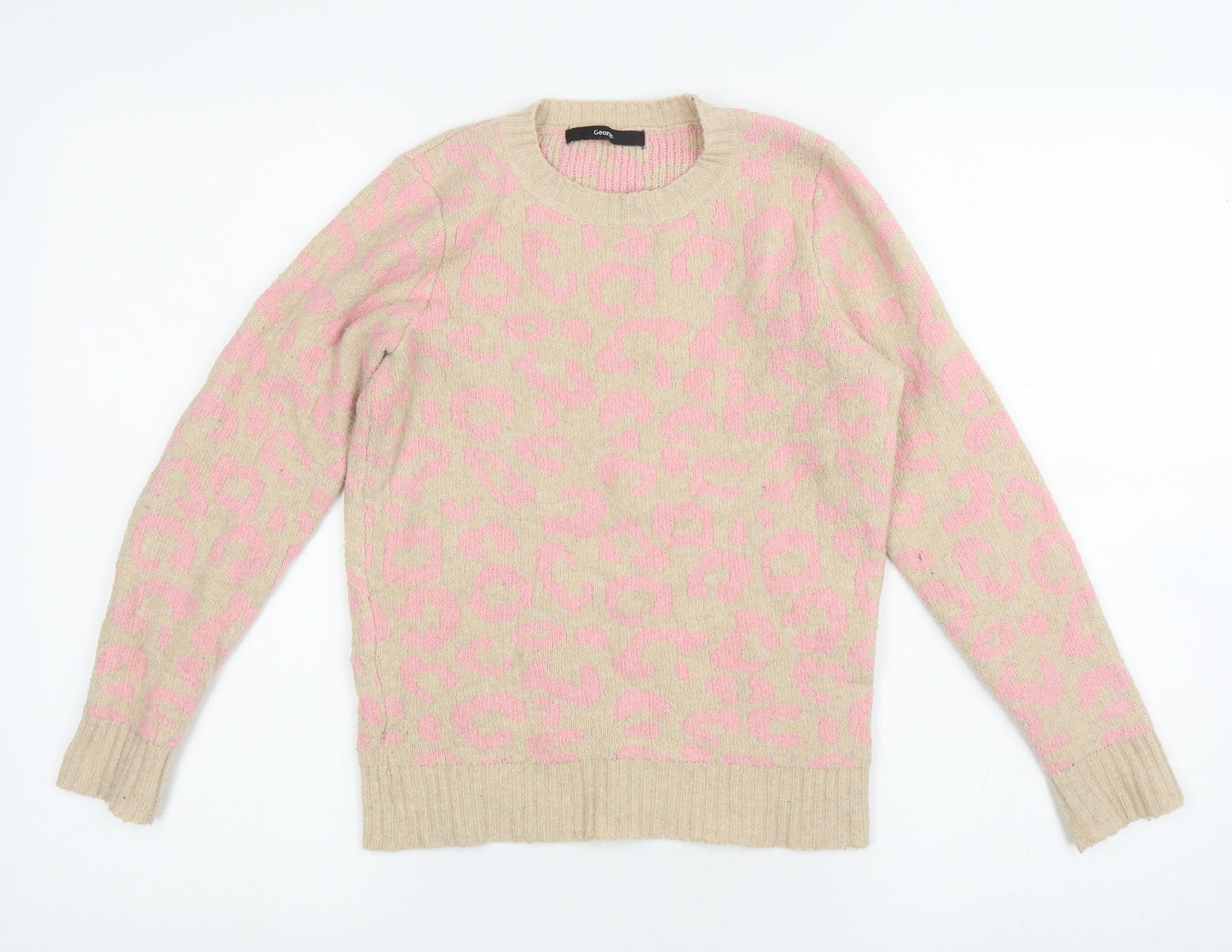 George Girls Beige Roll Neck Animal Print Polyester Pullover Jumper Size 9-10 Years Pullover - Leopard Print