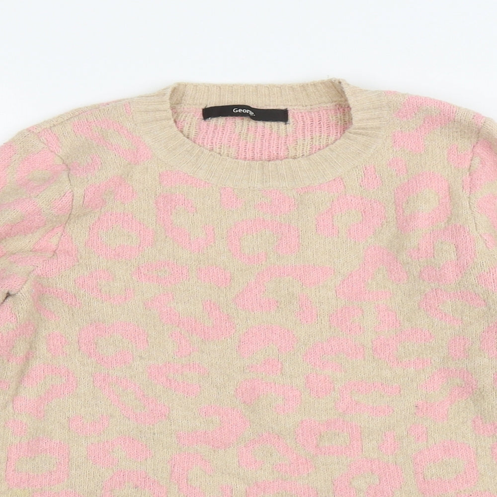 George Girls Beige Roll Neck Animal Print Polyester Pullover Jumper Size 9-10 Years Pullover - Leopard Print