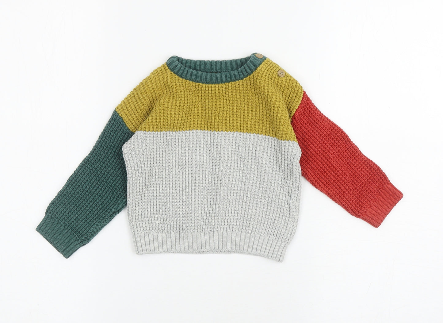 Nutmeg Baby Multicoloured Colourblock 100% Cotton Pullover Jumper Size 9-12 Months Pullover - Buttons on shoulder
