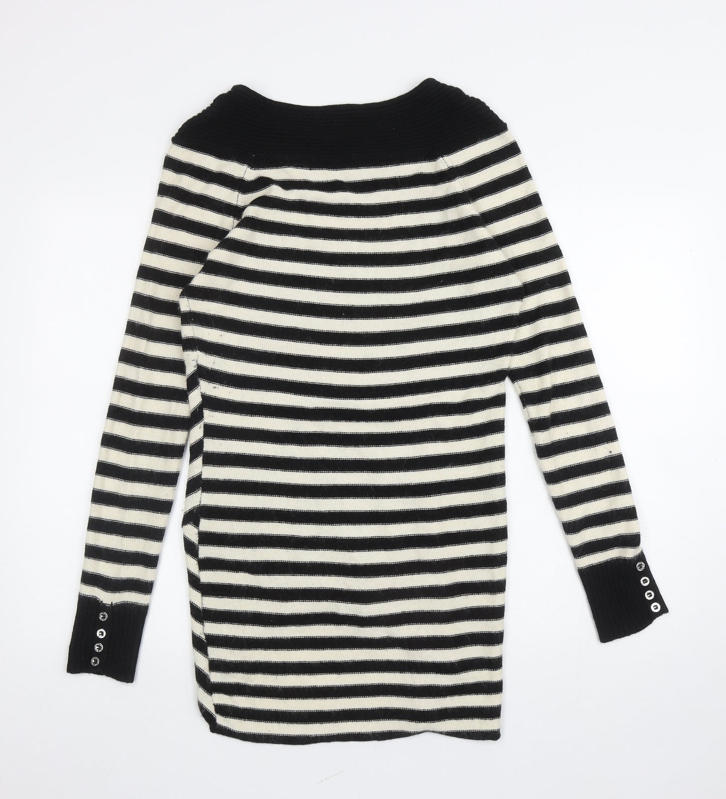 Debenhams Womens Black Round Neck Striped Cotton Tunic Jumper Size 14