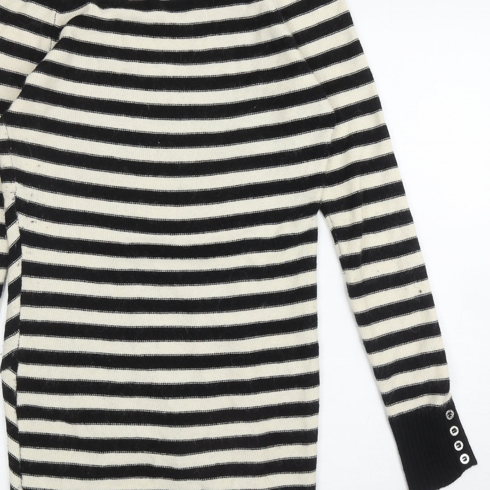 Debenhams Womens Black Round Neck Striped Cotton Tunic Jumper Size 14