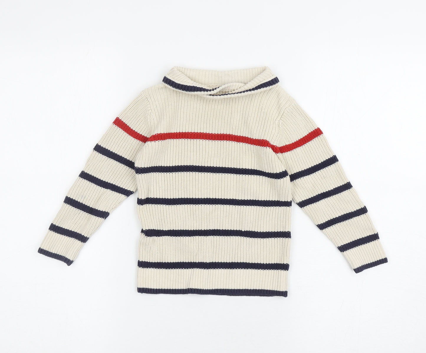 NEXT Boys Beige Roll Neck Striped 100% Cotton Pullover Jumper Size 2-3 Years Pullover