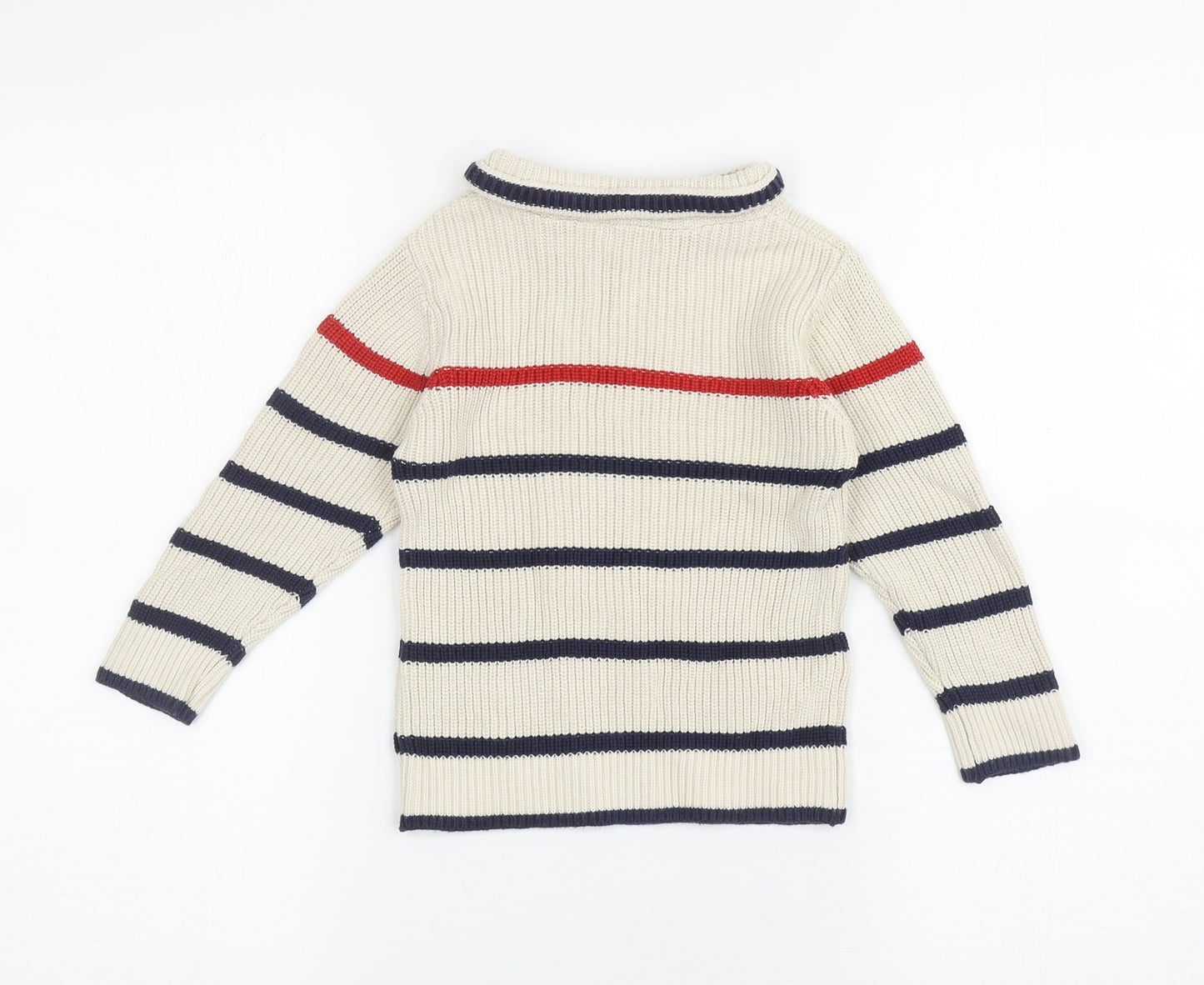 NEXT Boys Beige Roll Neck Striped 100% Cotton Pullover Jumper Size 2-3 Years Pullover