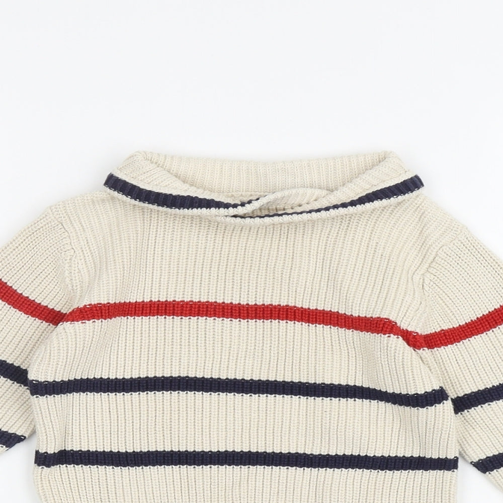 NEXT Boys Beige Roll Neck Striped 100% Cotton Pullover Jumper Size 2-3 Years Pullover