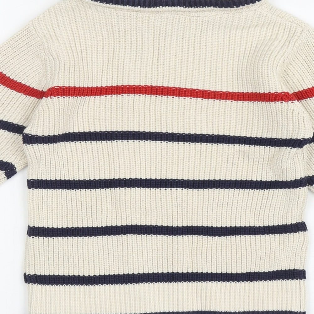 NEXT Boys Beige Roll Neck Striped 100% Cotton Pullover Jumper Size 2-3 Years Pullover