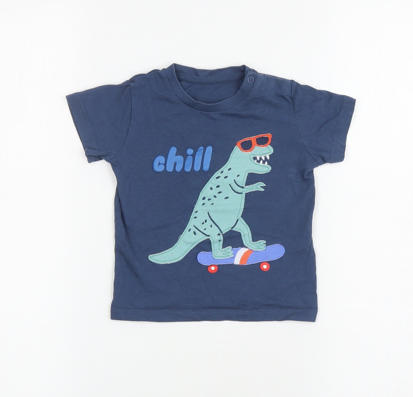 Marks and Spencers Baby Blue 100% Cotton Basic T-Shirt Size 9-12 Months Round Neck Pullover - Dinosaur