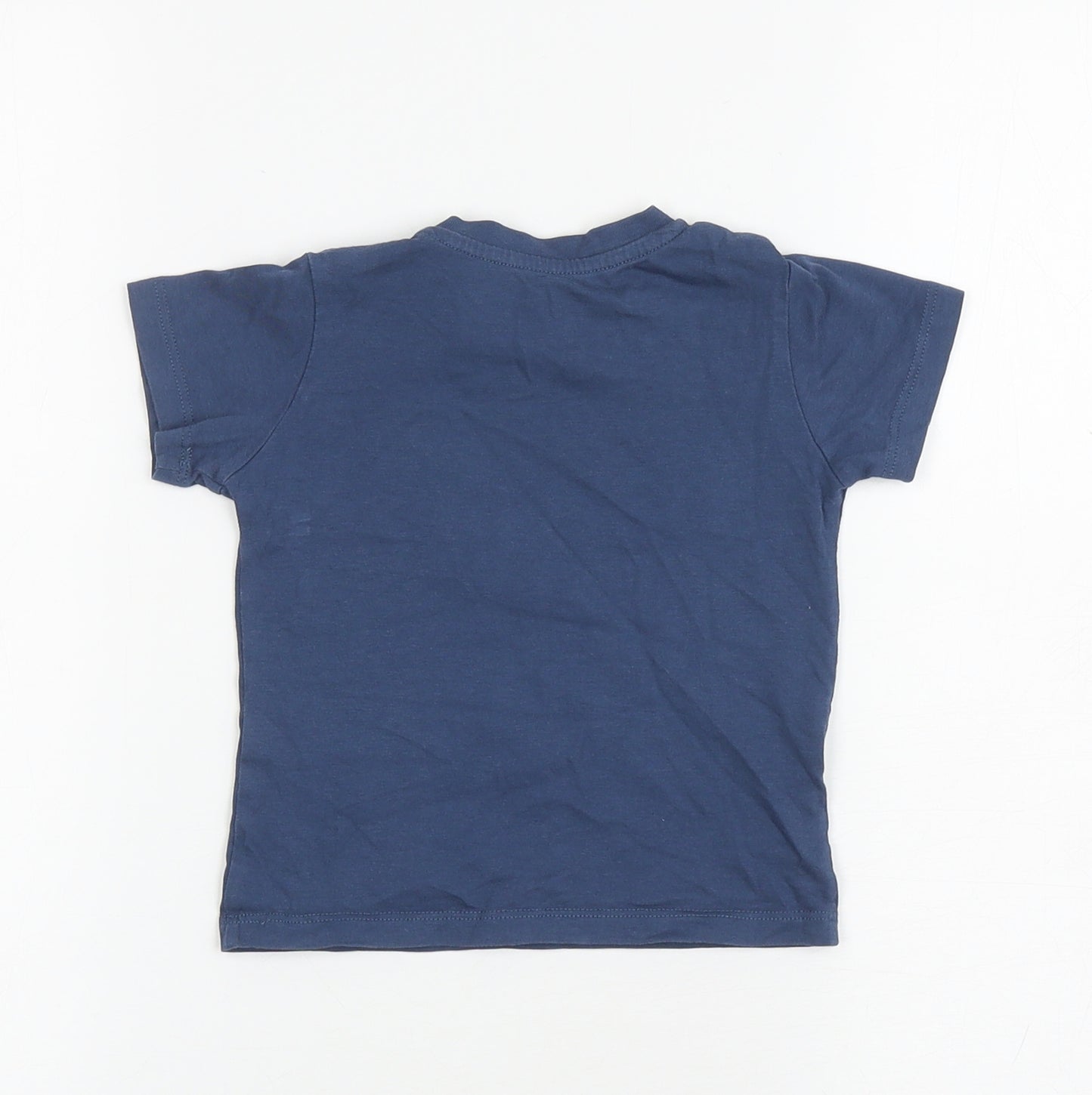 Marks and Spencers Baby Blue 100% Cotton Basic T-Shirt Size 9-12 Months Round Neck Pullover - Dinosaur