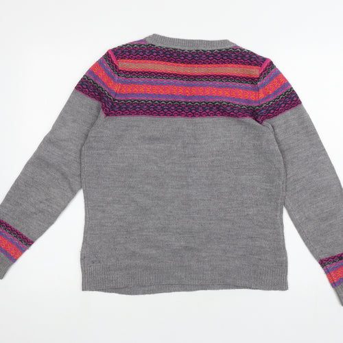 Per Una Womens Grey Round Neck Fair Isle Acrylic Pullover Jumper Size 12
