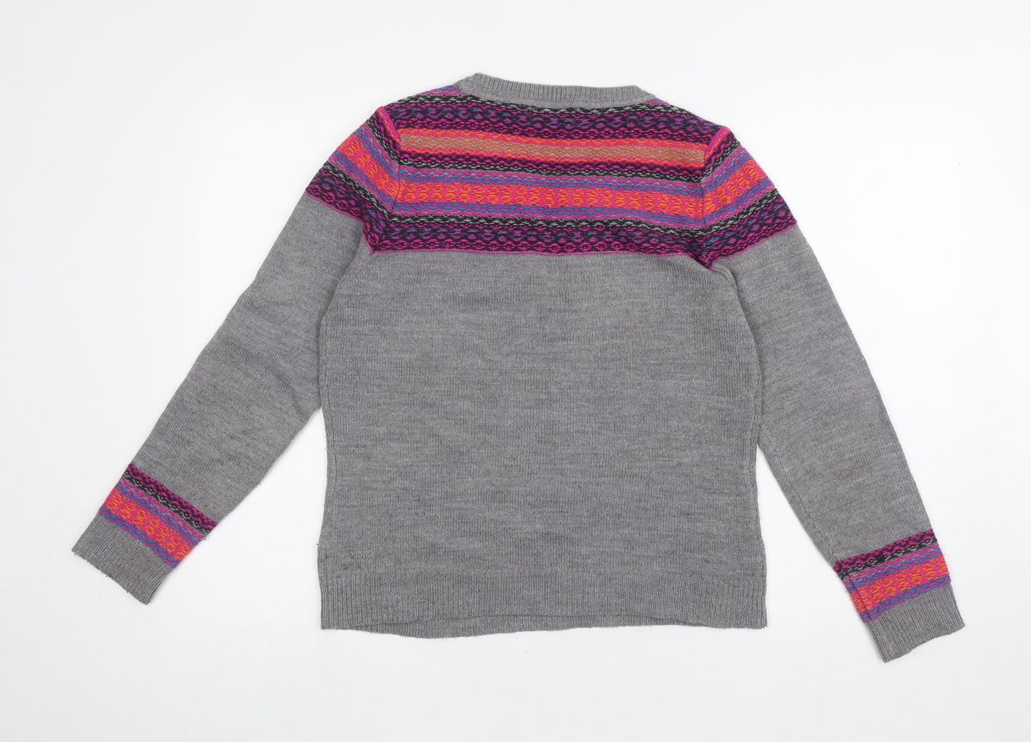 Per Una Womens Grey Round Neck Fair Isle Acrylic Pullover Jumper Size 12