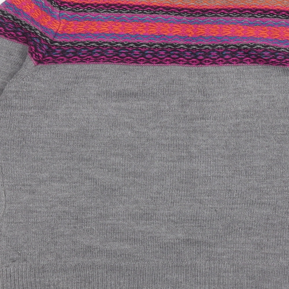 Per Una Womens Grey Round Neck Fair Isle Acrylic Pullover Jumper Size 12
