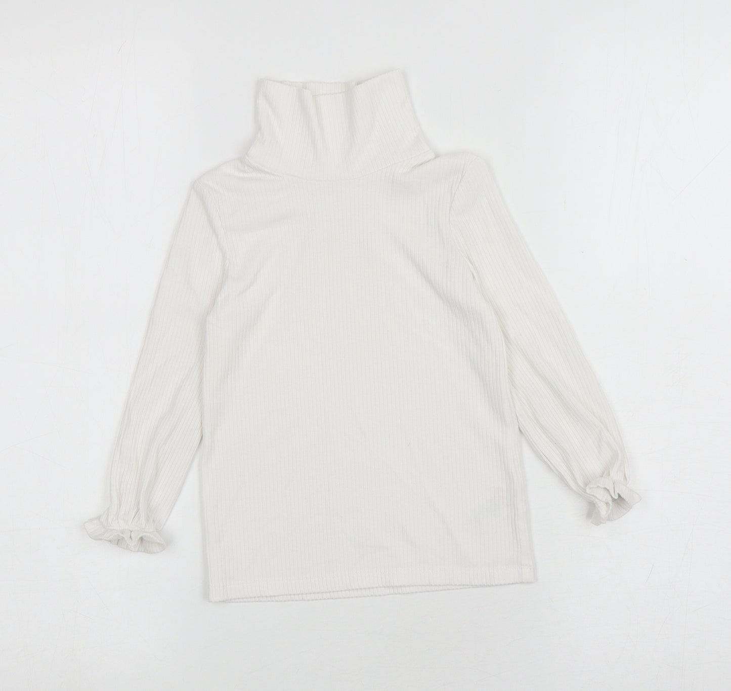 Matalan Girls White Polyester Basic T-Shirt Size 3-4 Years Roll Neck Pullover - ribbed