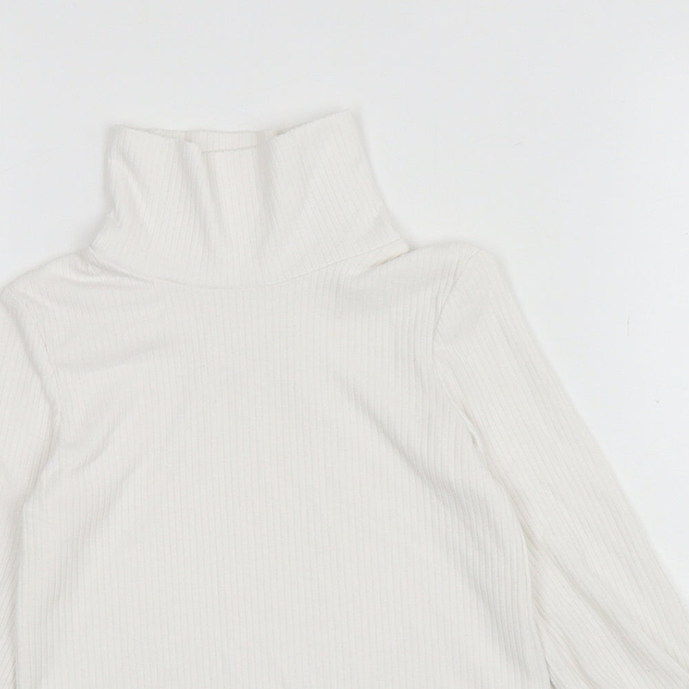 Matalan Girls White Polyester Basic T-Shirt Size 3-4 Years Roll Neck Pullover - ribbed