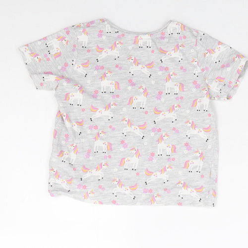 Primark Girls Grey Geometric Cotton Basic T-Shirt Size 2-3 Years Round Neck Pullover - Unicorn