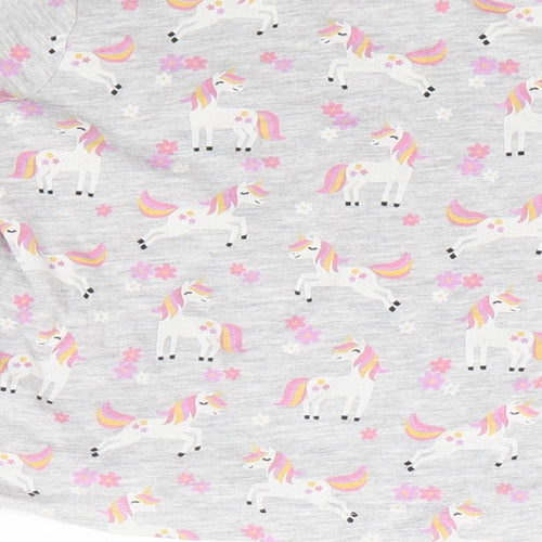 Primark Girls Grey Geometric Cotton Basic T-Shirt Size 2-3 Years Round Neck Pullover - Unicorn