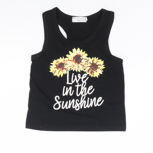 Honganda Girls Black Polyester Basic Tank Size 3 Years Scoop Neck Pullover - Live in the Sunshine