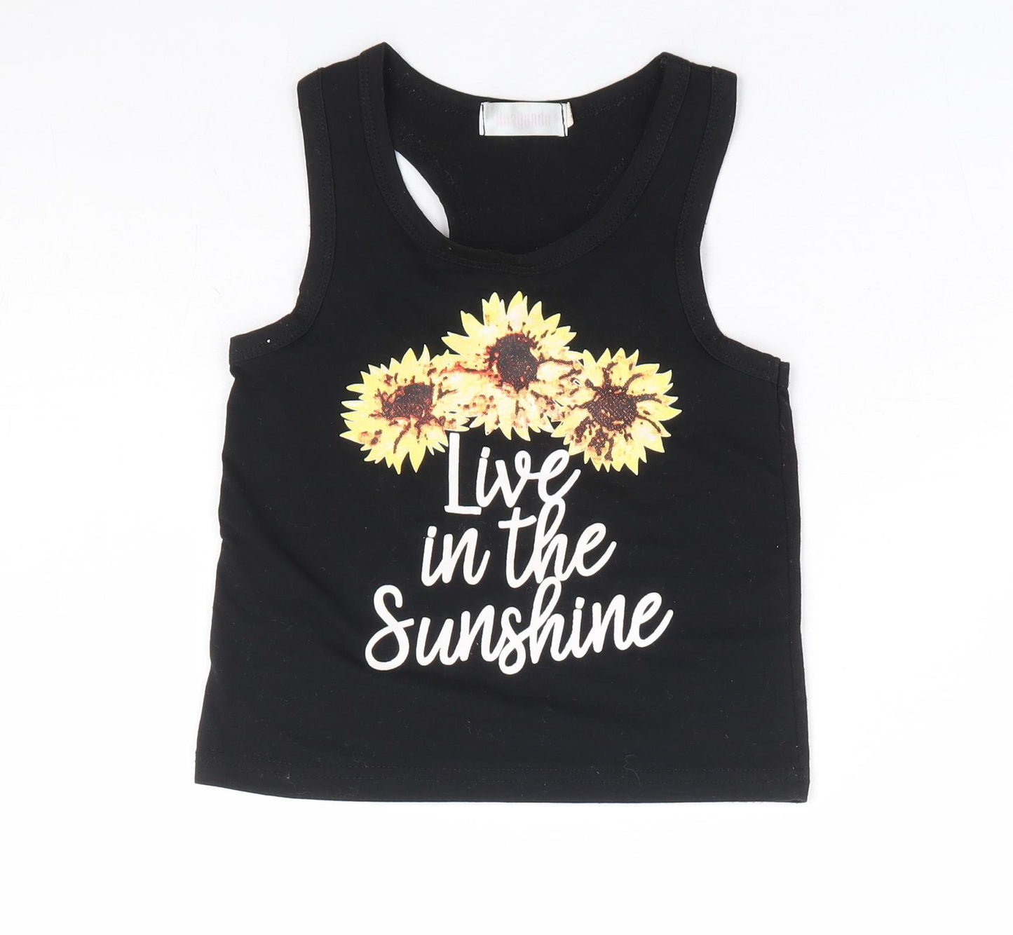 Honganda Girls Black Polyester Basic Tank Size 3 Years Scoop Neck Pullover - Live in the Sunshine