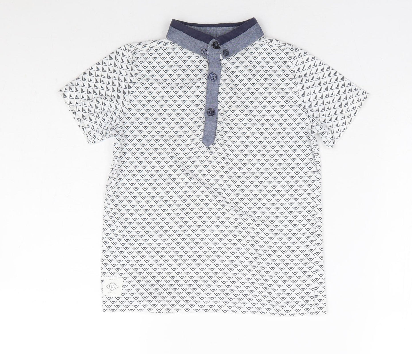 NEXT Boys White Geometric 100% Cotton Basic Polo Size 4 Years Collared Button