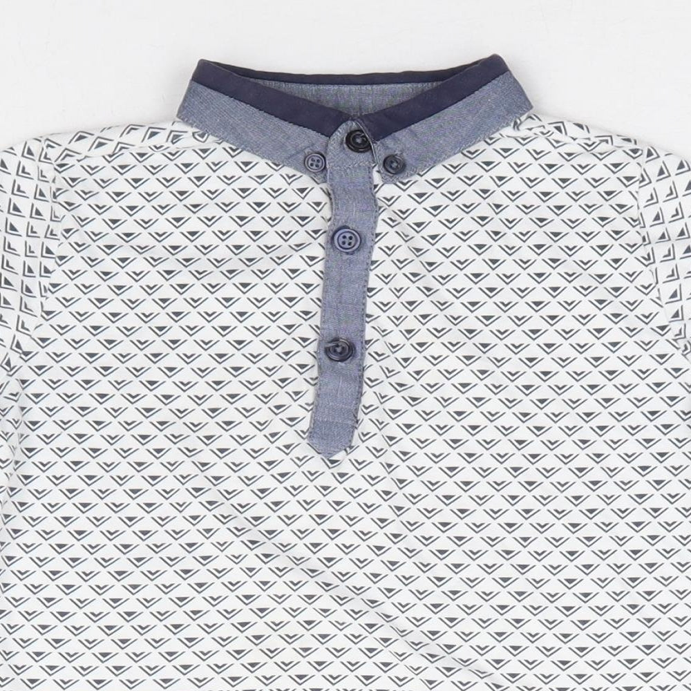 NEXT Boys White Geometric 100% Cotton Basic Polo Size 4 Years Collared Button