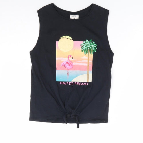 Dieter Braun X H&M Girls Black 100% Cotton Basic Tank Size 9-10 Years Round Neck Tie - Flamingo, Sunset Dreams